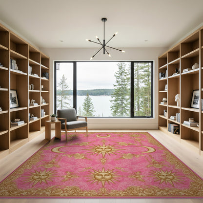 Pink Celestial Floral Vintage Area Rug