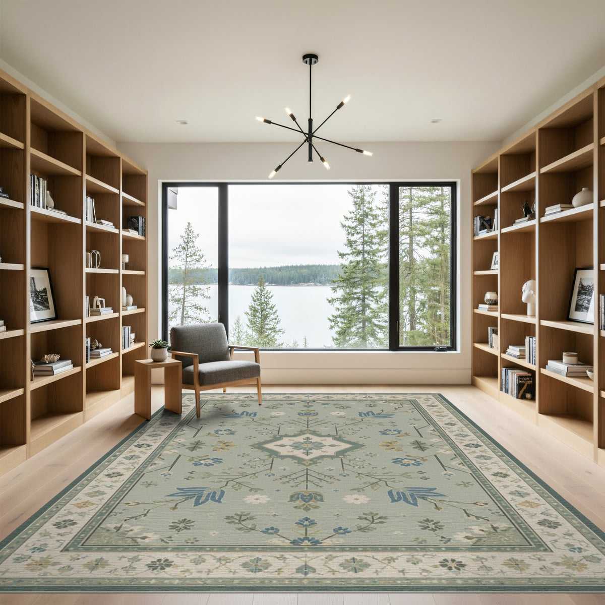 Blue Teal Floral Vintage Area Rug