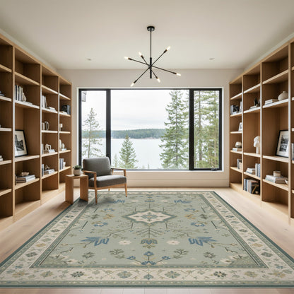 Blue Teal Floral Vintage Area Rug