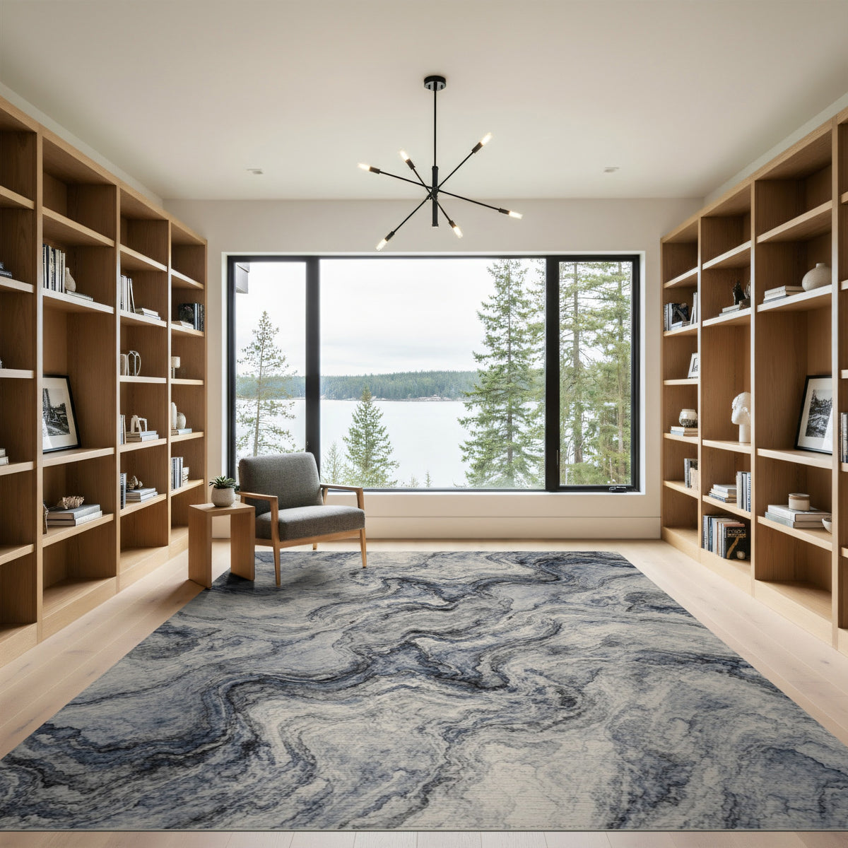 Abstract Area Blue and Teal Blue Marble Swirl Area Rug
