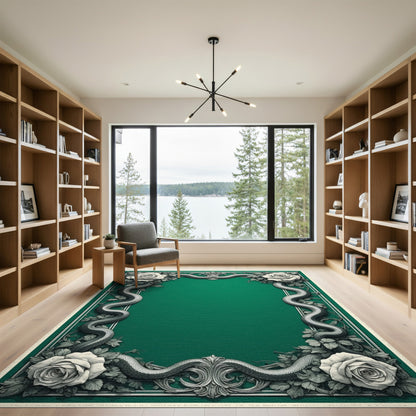 Emerald Green Serpent Rose Vintage Area Rug