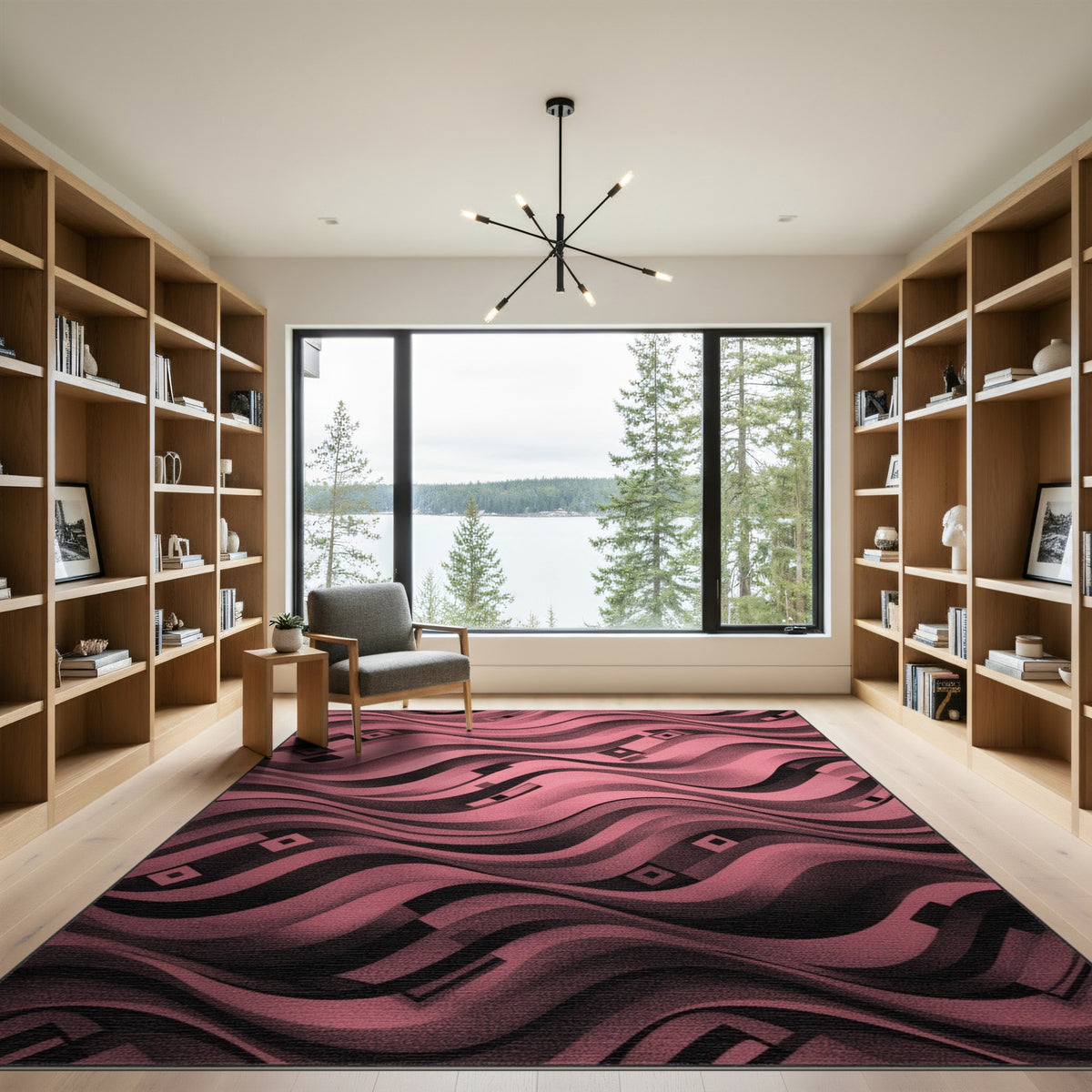 Pink Wavy Geometric Area Rug