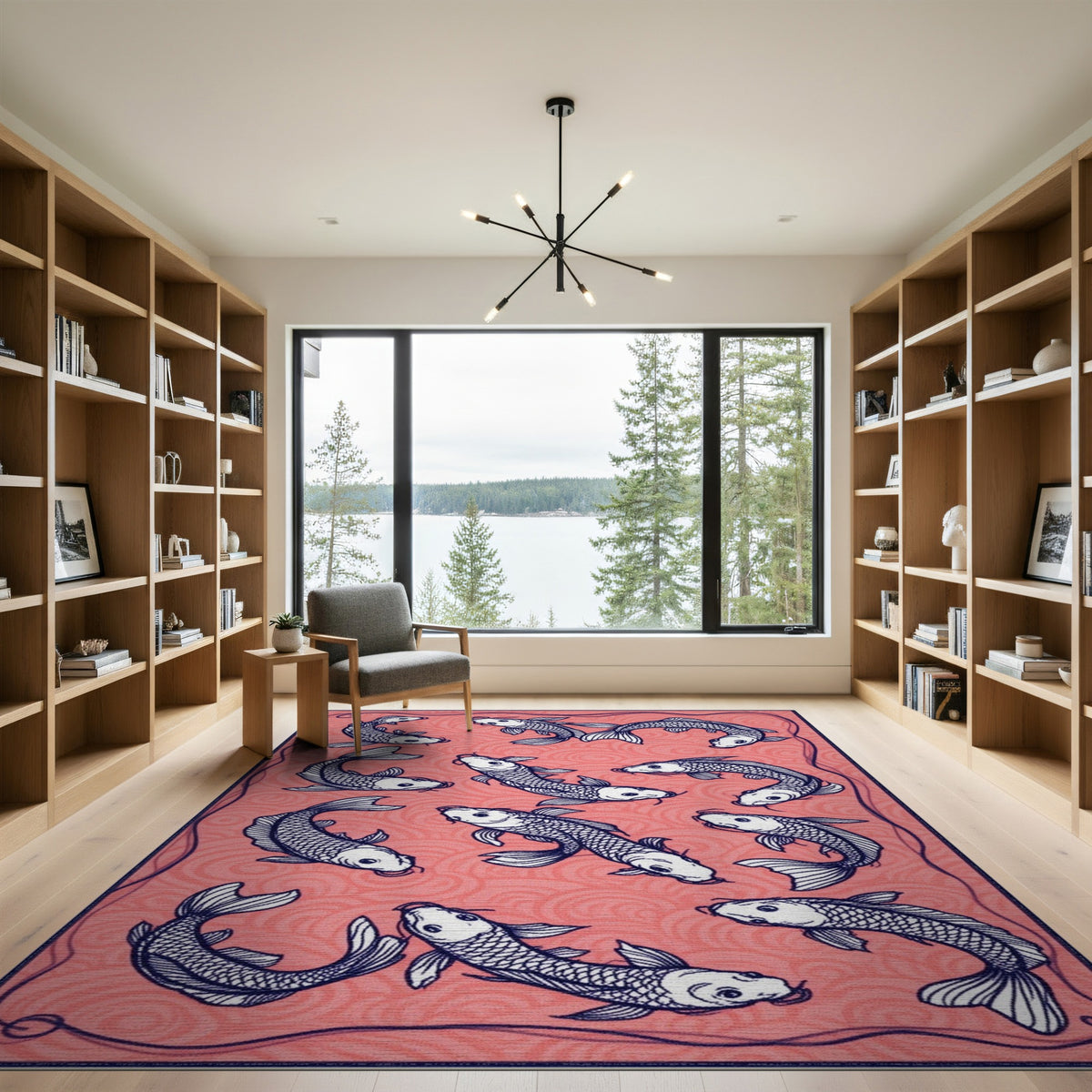 Koi Fish Pink Area Rug