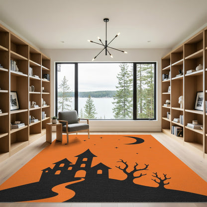Spooky Orange Castle Area Rug