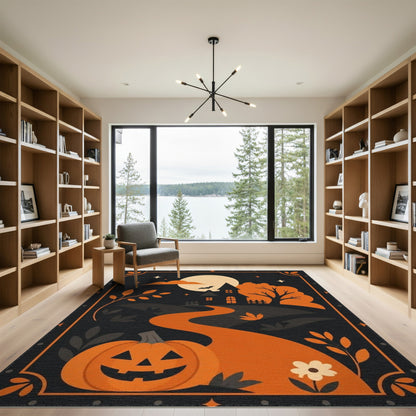 Orange Halloween Pumpkin Haunted House Kids Area Rug