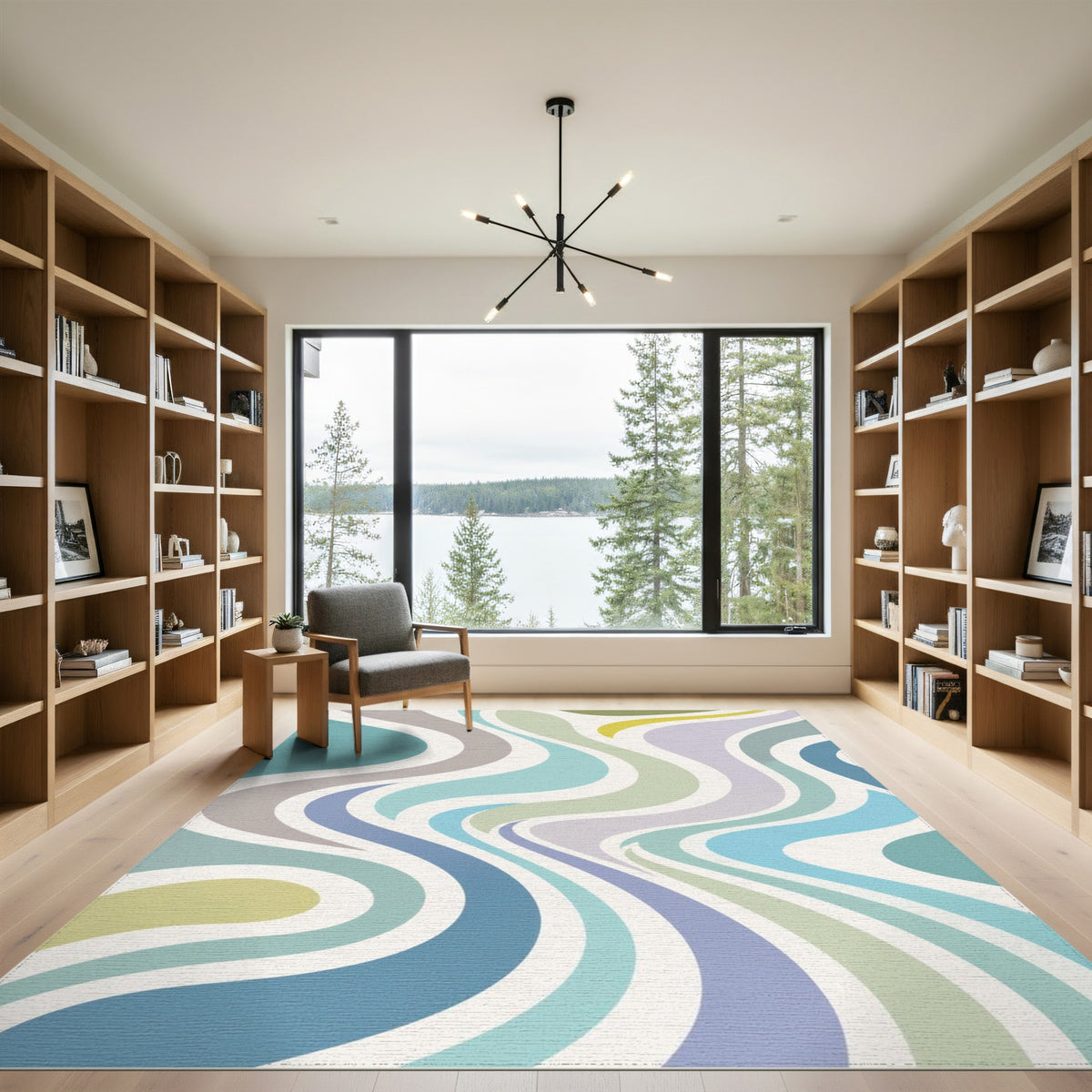 Abstract Area Wavy Blue Teal Wavy Abstract Area Rug
