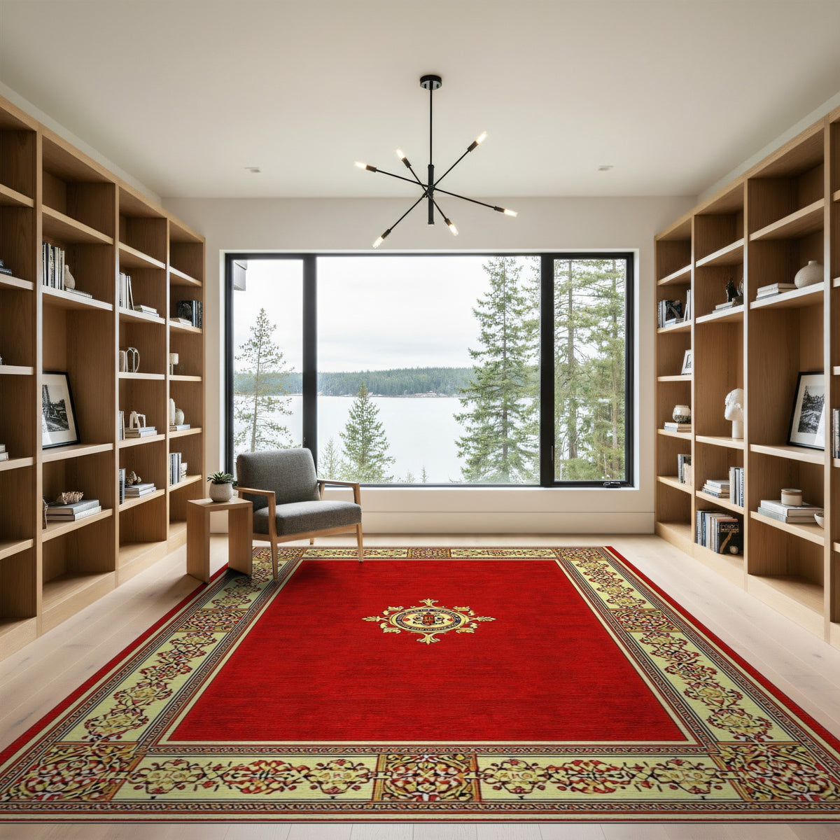 Red Crest Medallion Traditional Persian Rug