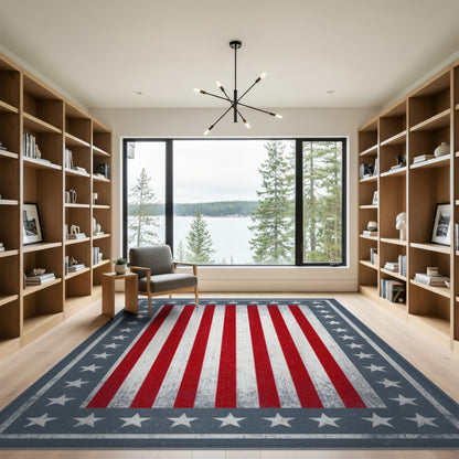 Multi-color and Patterns Distressed Patriotic American Flag Area Rug