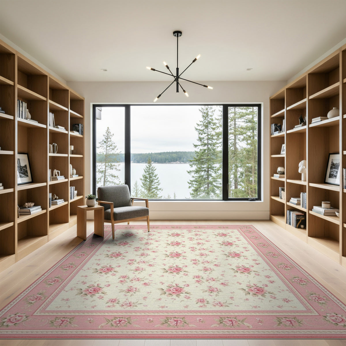 Pink Rose Floral Vintage Area Rug