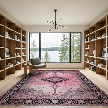 Distressed Vintage Pink Distressed Medallion Area Rug
