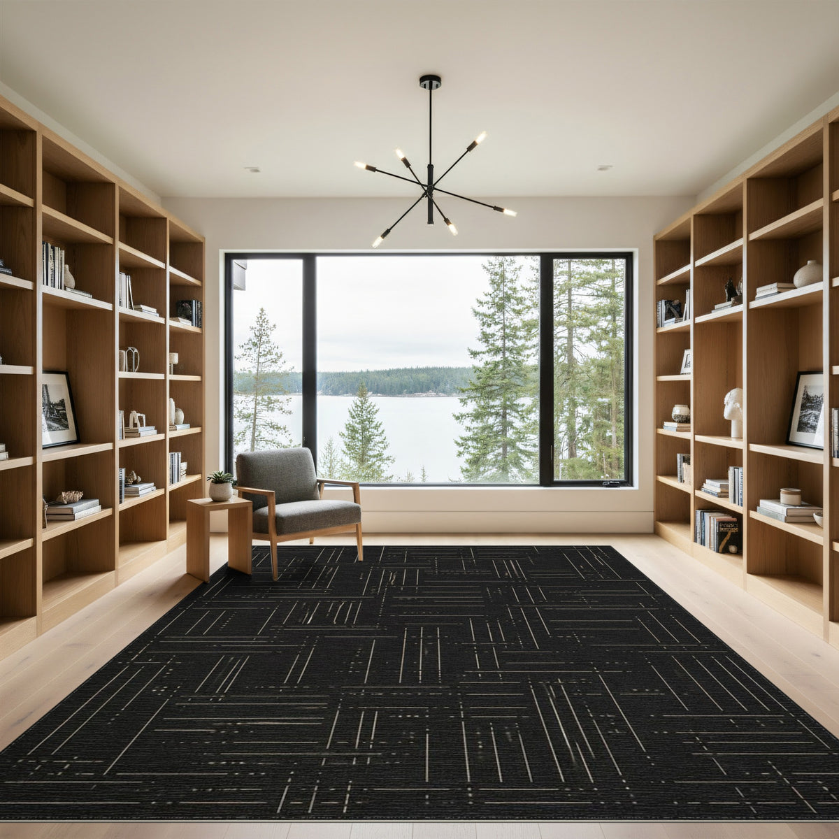 Geometric Modern Black and White Black White Geometric Line Area Rug