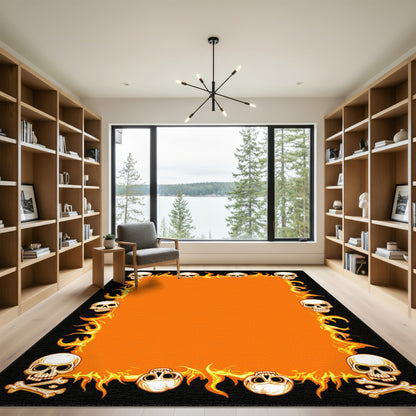 Fiery Skull Flame Orange Area Rug