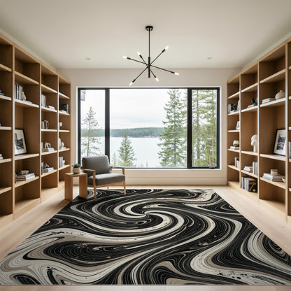 Abstract Area Black and White Black White Marble Swirl Area Rug