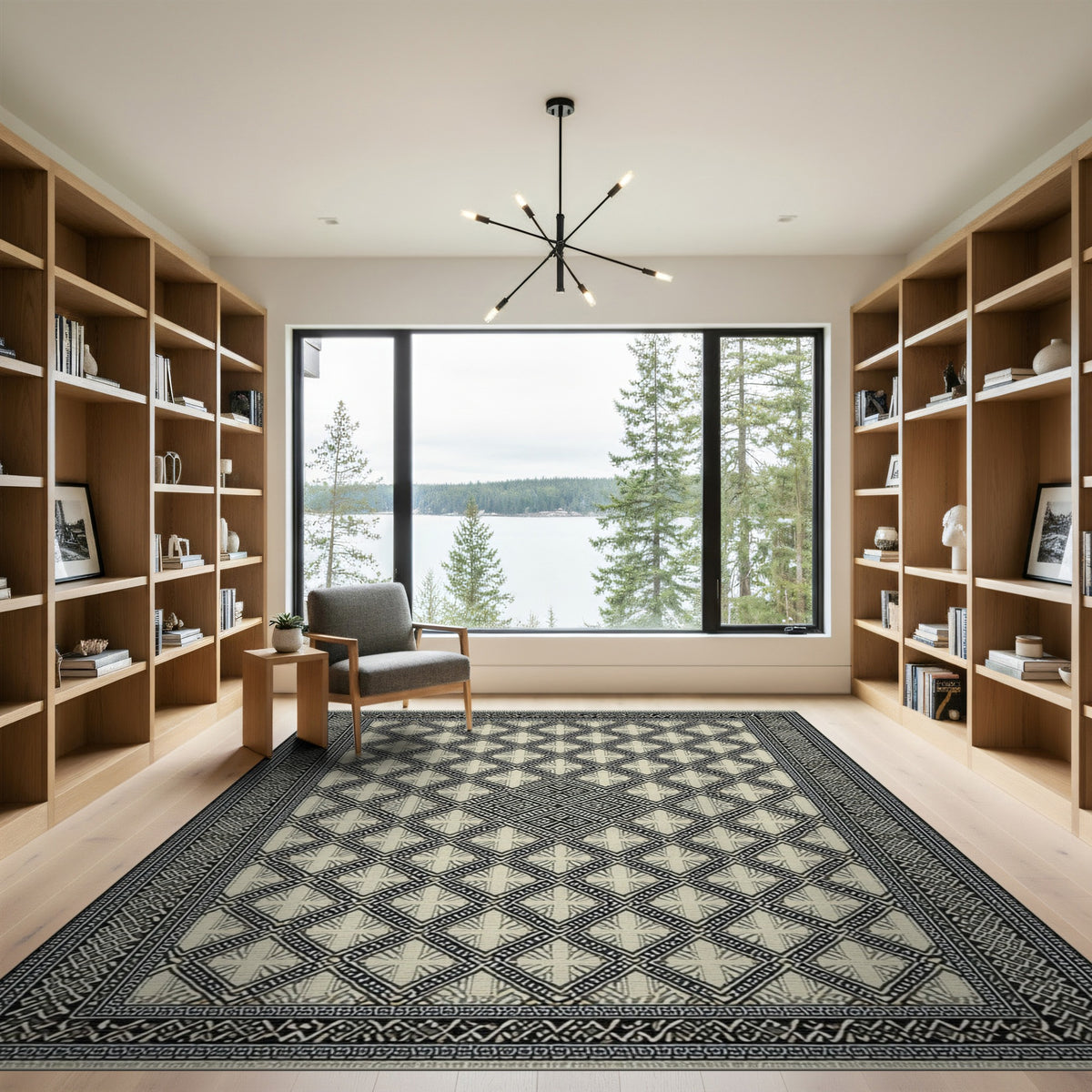 Black White Geometric Lattice No. 7 Area Rug