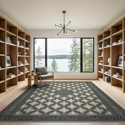 Black White Geometric Lattice No. 7 Area Rug