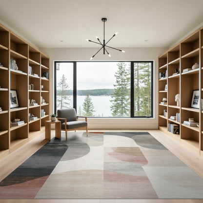 Abstract Neutral Washable Area Rug