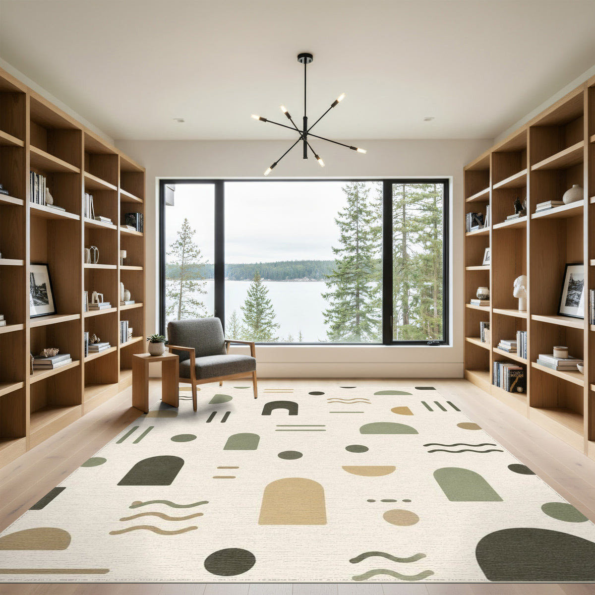 Beige and Neutral Beige Abstract Arch Area Rug