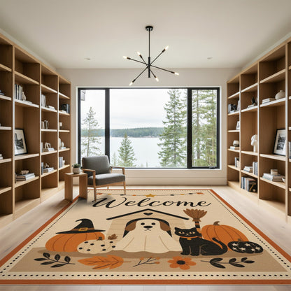 Halloween Welcome Dog and Cat Area Rug