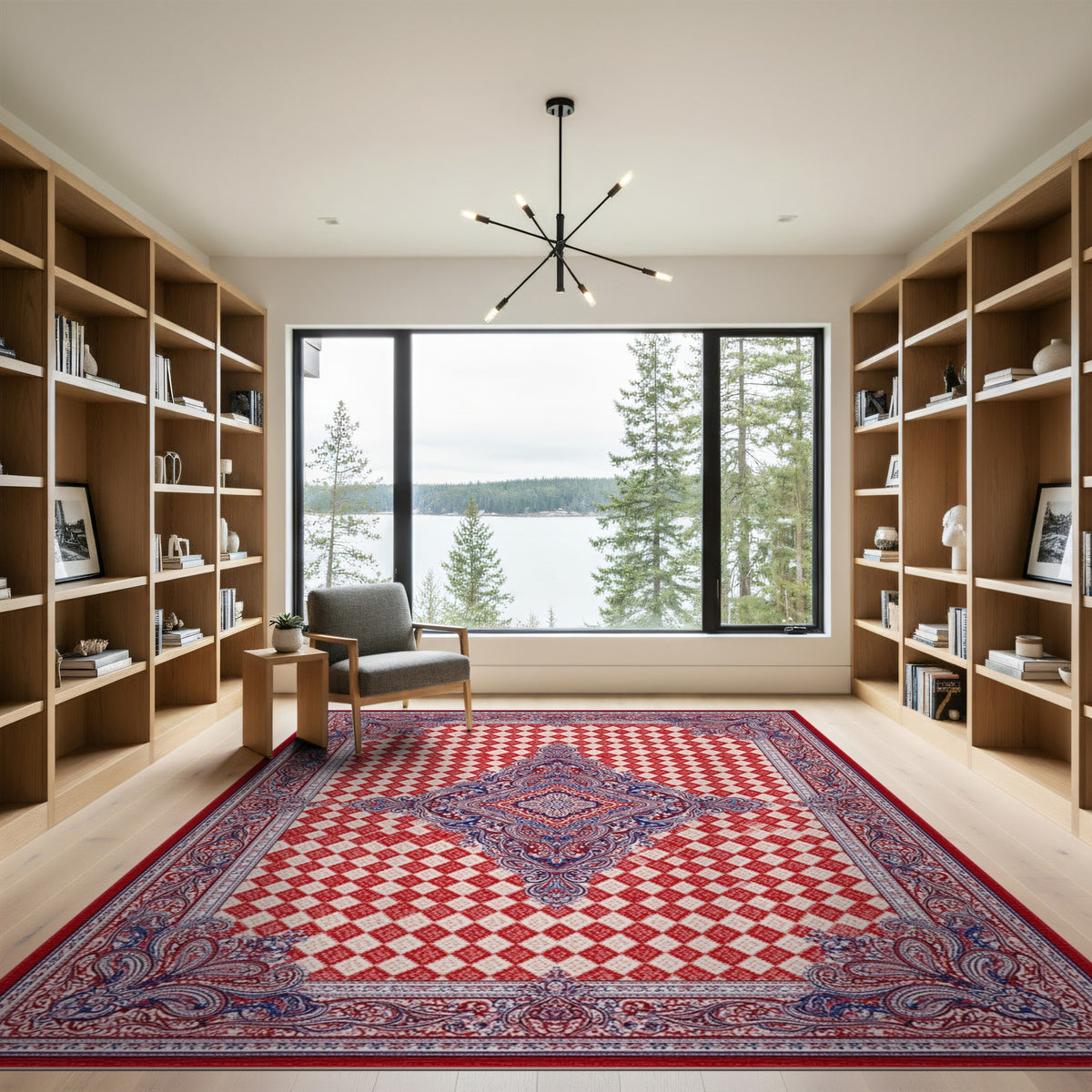 Red Persian Medallion Diamond Area Rug
