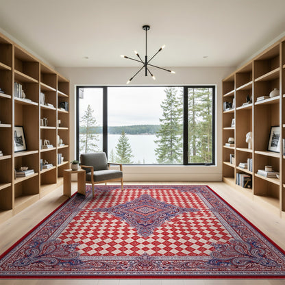 Red Persian Medallion Diamond Area Rug