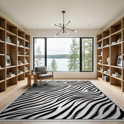 Black White Zebra Stripe Washable Area Rug