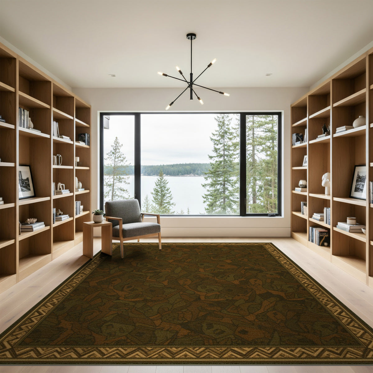 Brown Tribal Area Rug with Zigzag Border