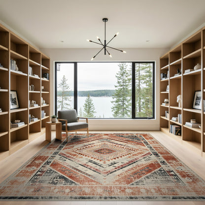 Distressed Red Tribal Area Rug