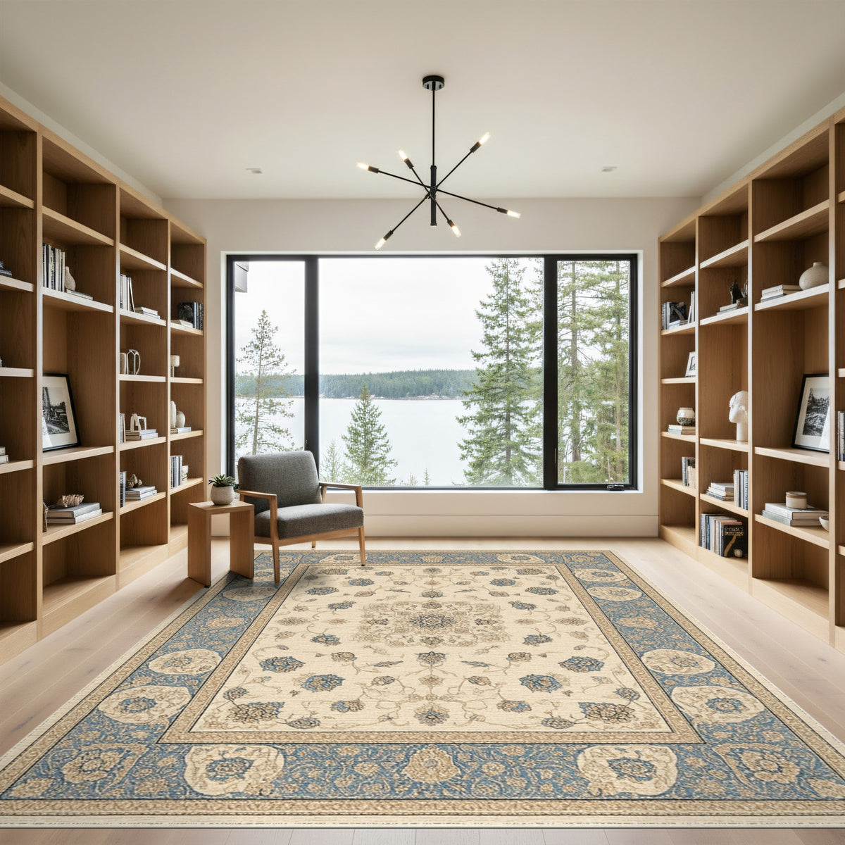 Blue and Teal Traditional Persian Blue Floral Persian Area Rug