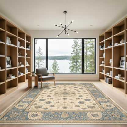 Blue and Teal Traditional Persian Blue Floral Persian Area Rug