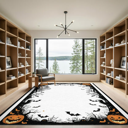 Spooky Halloween Pumpkins and Bats Area Rug