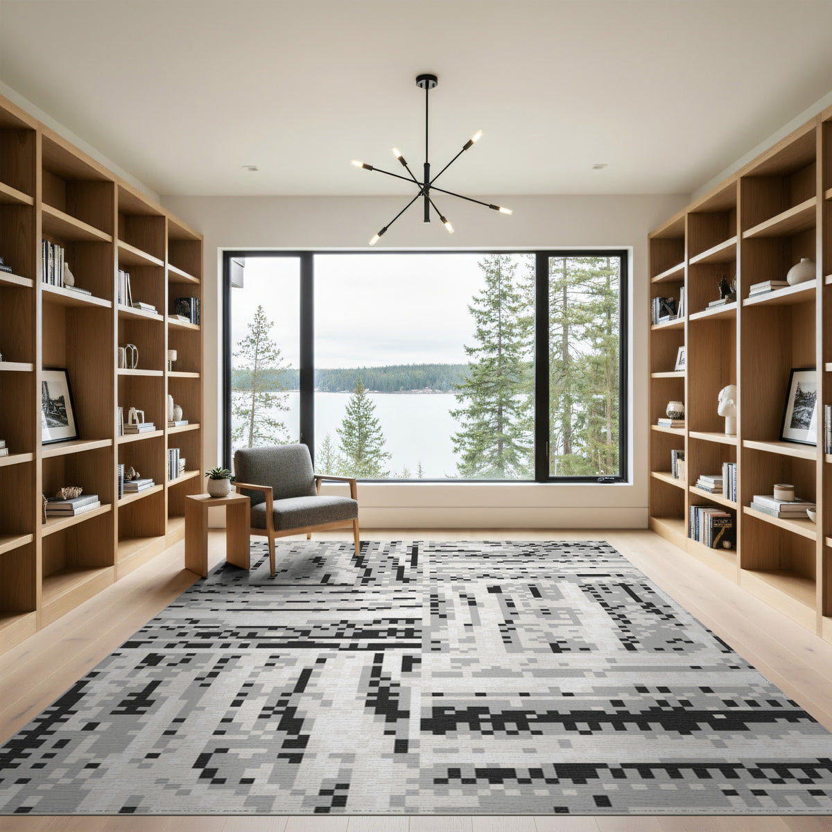Black White Abstract Area Rug