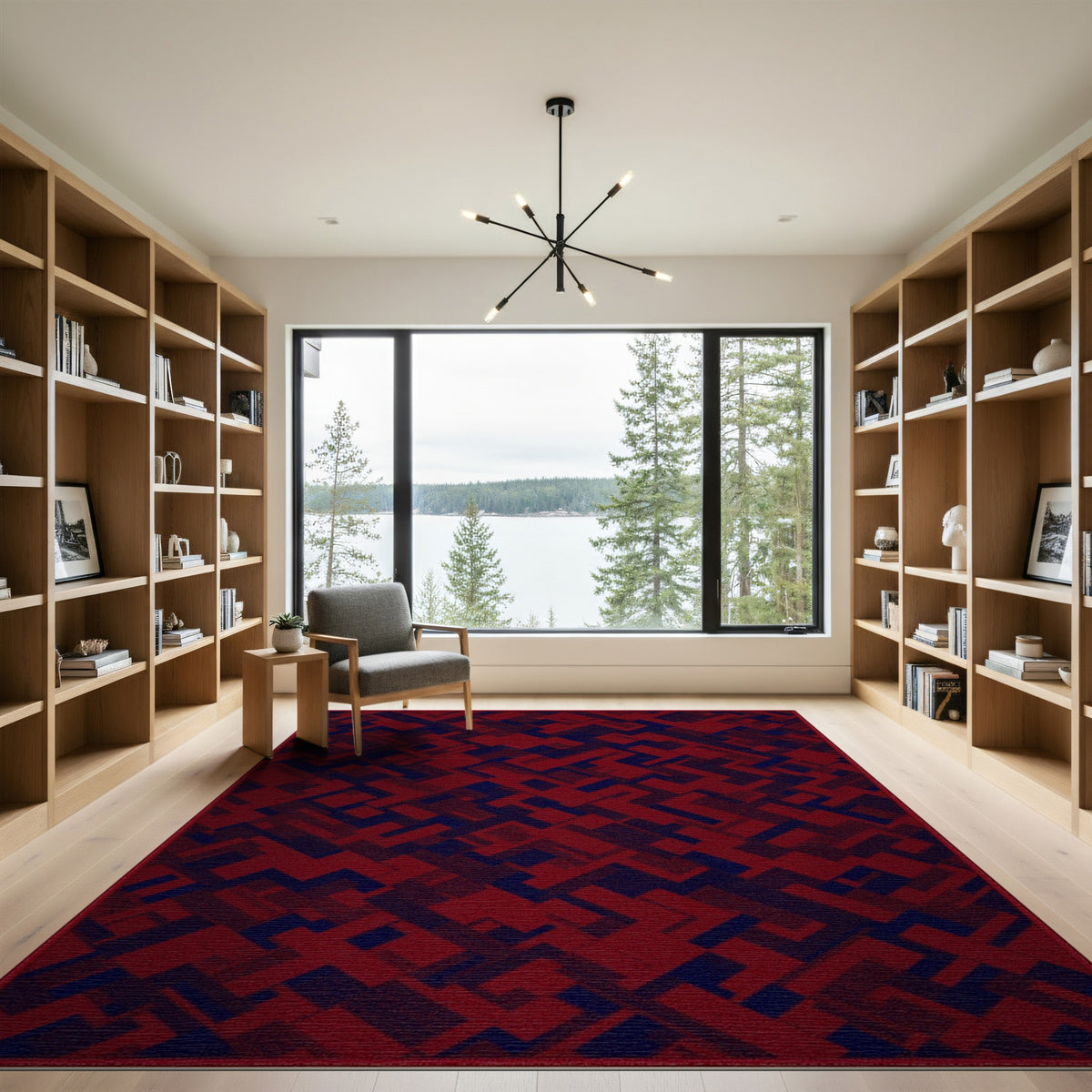 Red Geometric Modern Area Rug