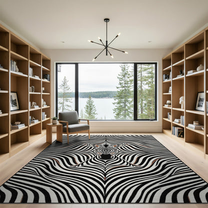 Zebra Face Black White Geometric Area Rug
