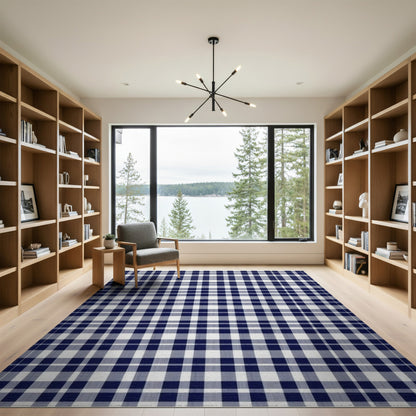 Washable Navy Blue Checkered Washable Area Rug