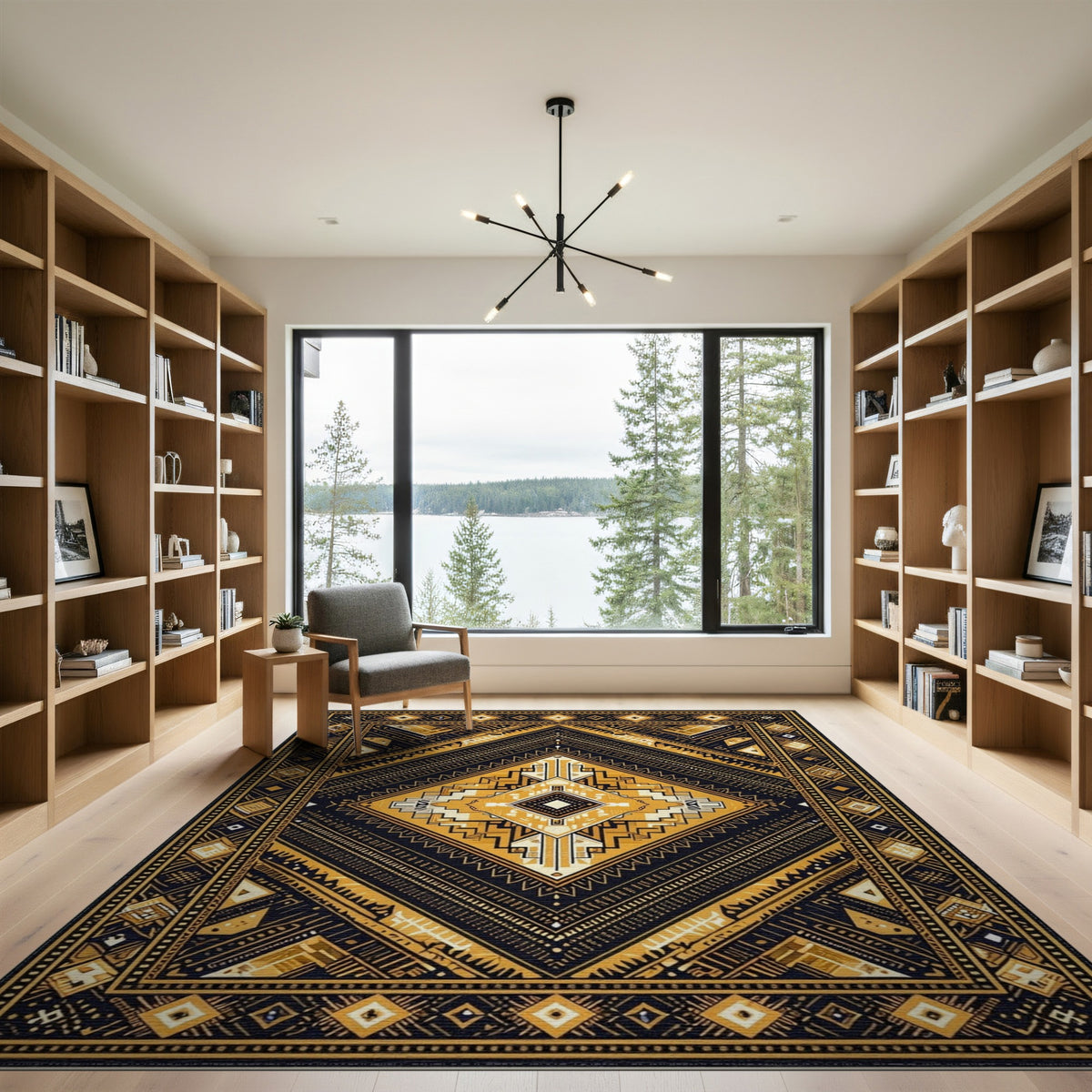 Black Gold Tribal Diamond Area Rug
