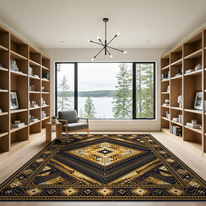 Black Gold Tribal Diamond Area Rug
