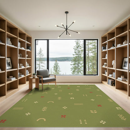 Green Boho Chic Washable Area Rug