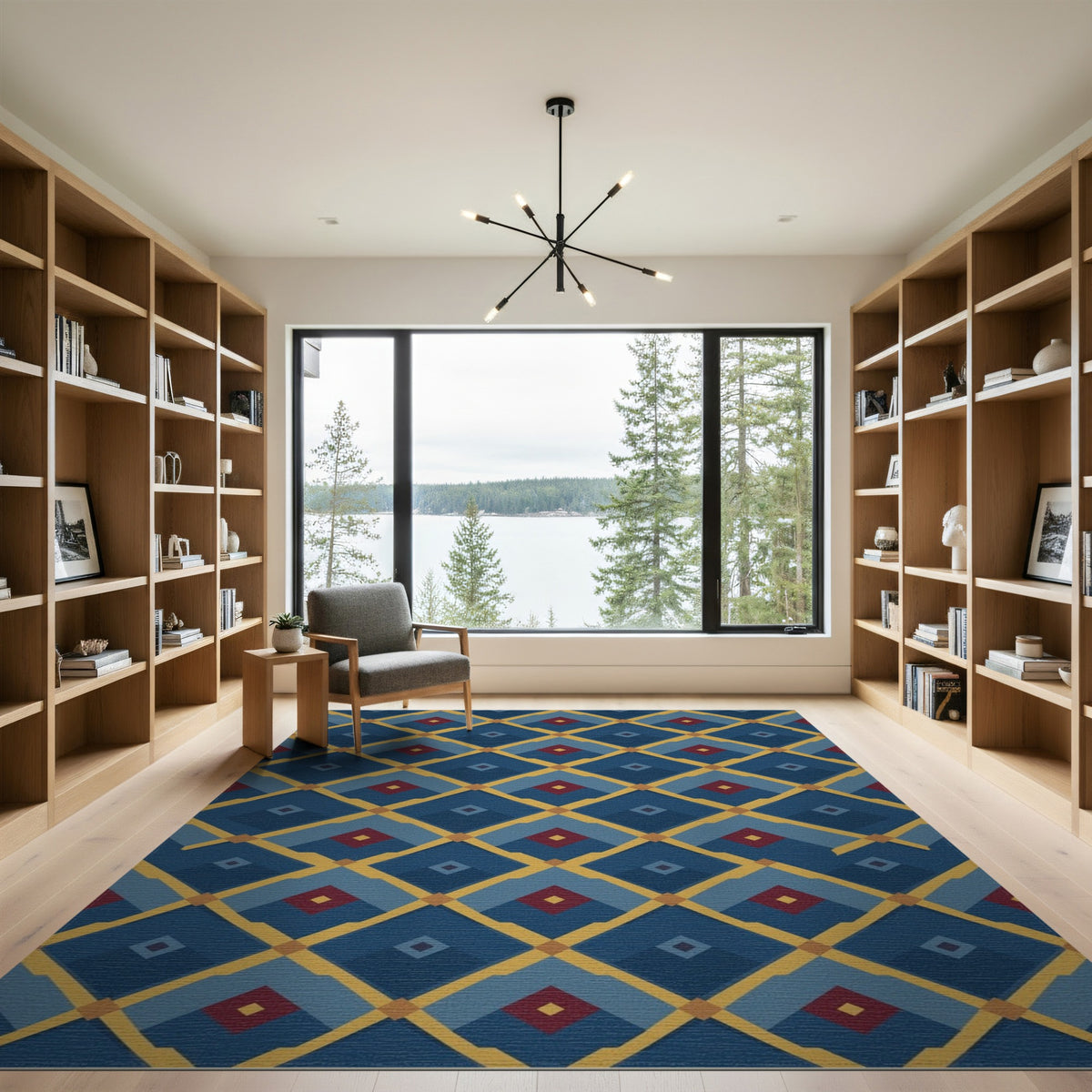 Blue Geometric Diamond Geometric Modern Area Rug