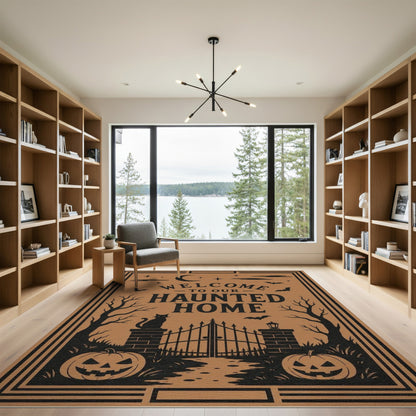 Orange Haunted Home Halloween Welcome Area Rug
