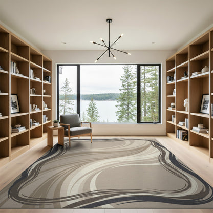 Abstract Area Beige and Neutral Beige Abstract Flow Area Rug