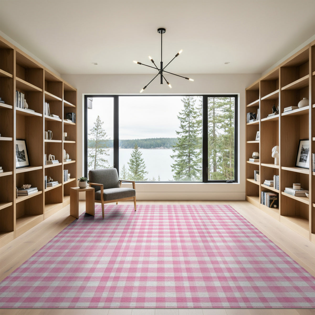 Geometric Modern Gingham Pink Gingham Checkered Washable Area Rug