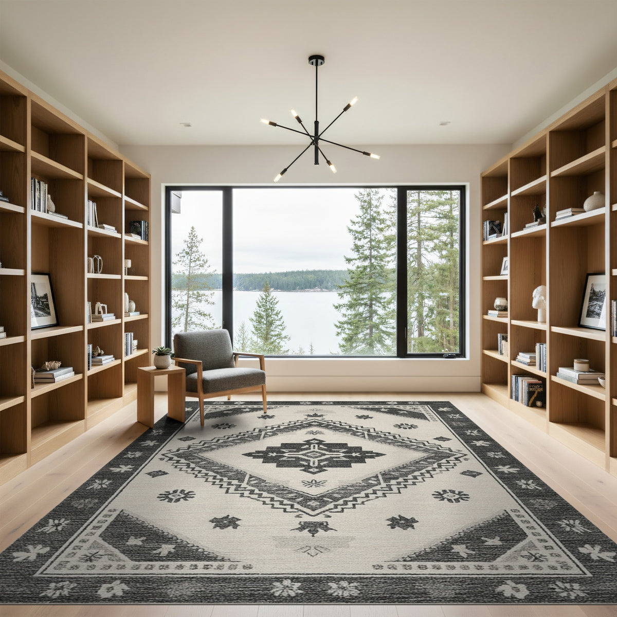 Black White Heritage Tribal Area Rug