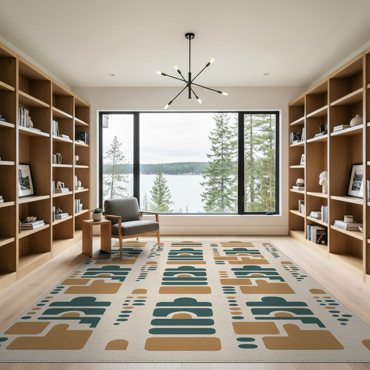 Geometric Brown Teal Area Rug