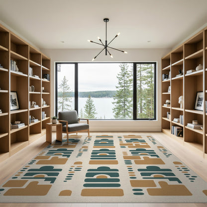 Geometric Brown Teal Area Rug