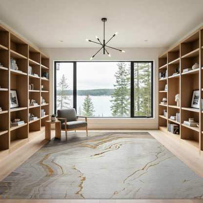 White Gold Marble Swirl Area Rug