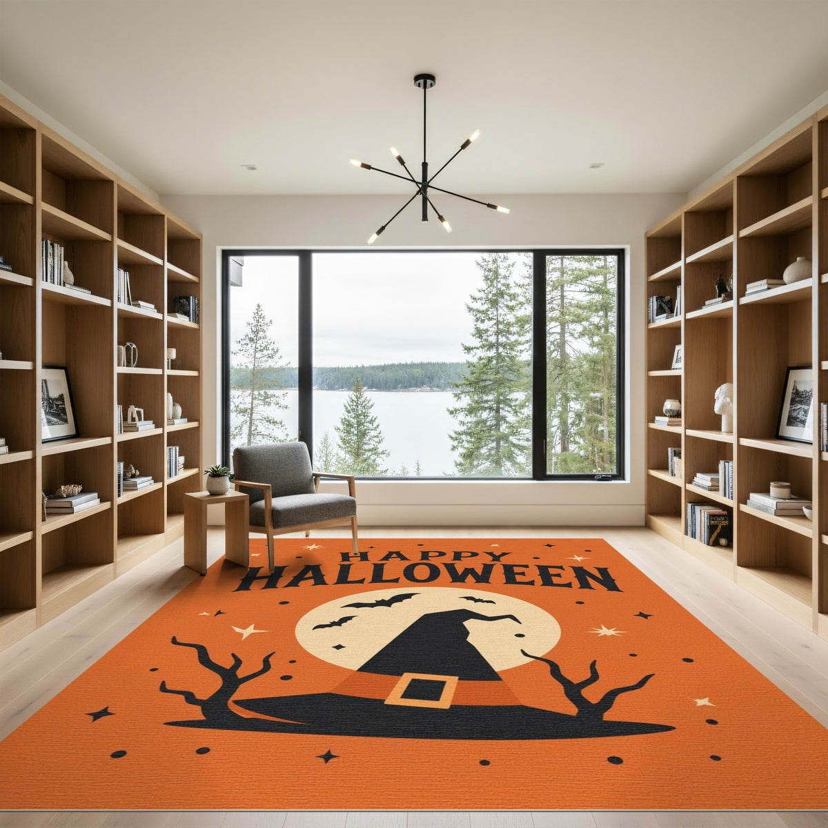 Happy Halloween Witch Hat Orange Area Rug