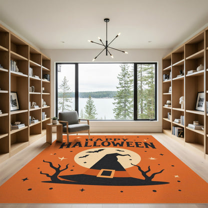 Happy Halloween Witch Hat Orange Area Rug