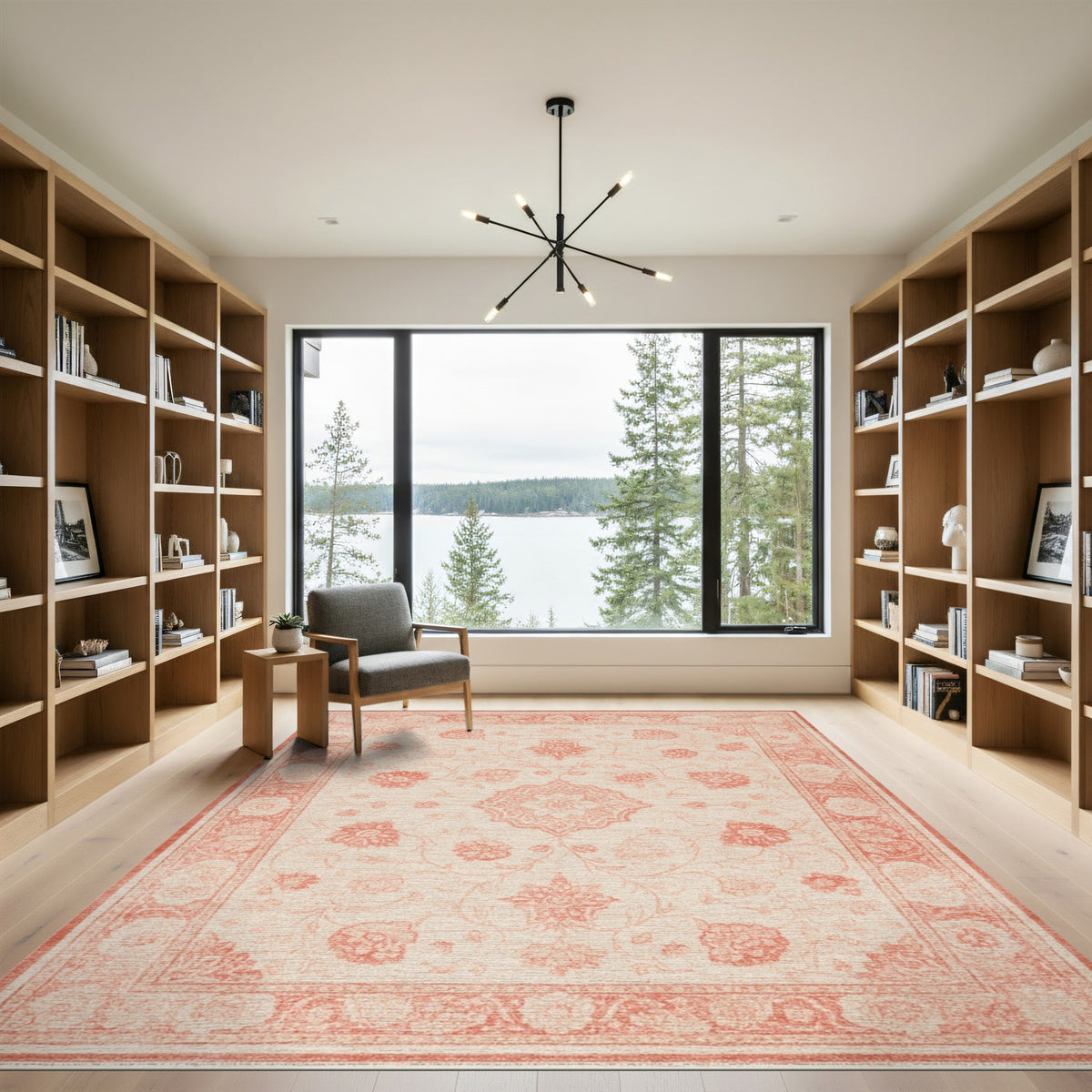Beige Red Floral Medallion Area Rug