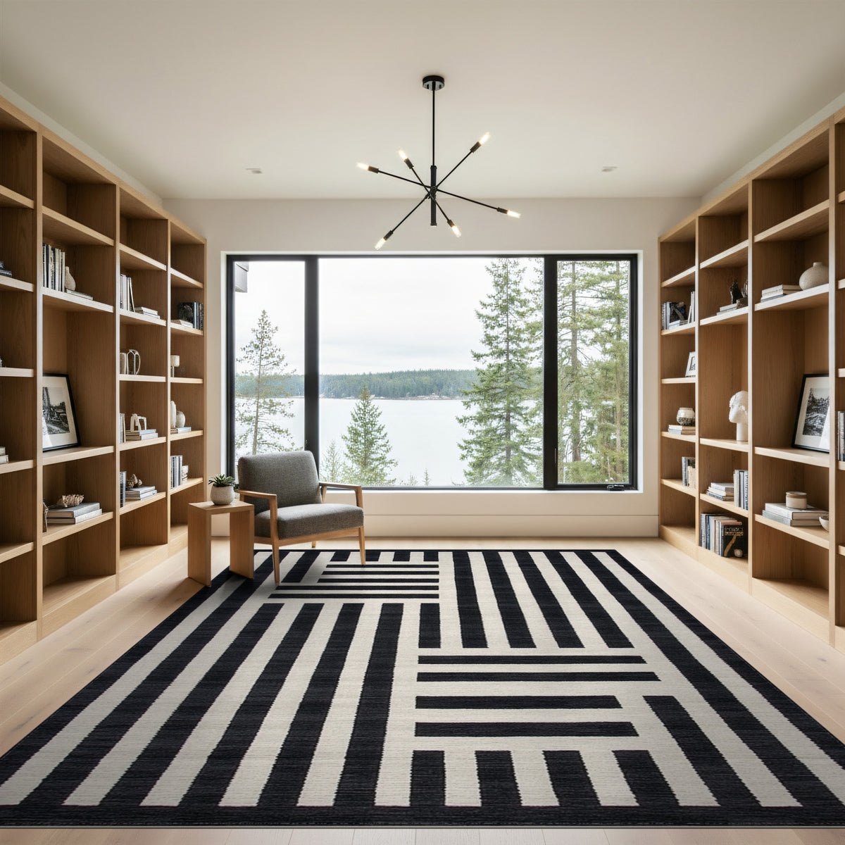 Bold Black White Geometric Area Rug