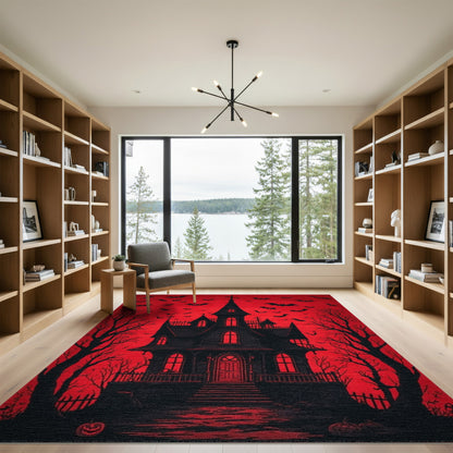 Haunted House Red Area Rug